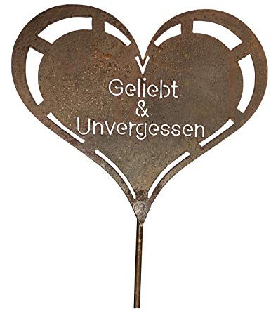 Ornement funéraire en forme de cœur en acier inoxydable avec inscription en allemand « Geliebt&Unvergessen »