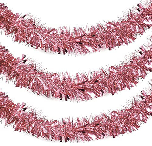BELLE VOUS Ghirlanda Natalizia Scale (3pz) - 3 m Ghirlanda Natalizia Rosa Oro per Albero di Natale - Ghirlanda Rosa Natale per Pareti, Finestre, Ringhiere e Soffitto - Decorazioni Natalizie per Feste