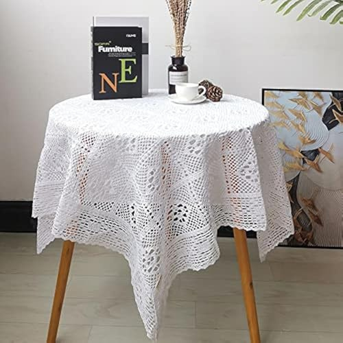 BMIDRUT Tischdecken im Vintage-Stil, gehäkelt, Spitze, quadratisch, für Hochzeit, Zuhause, Party, Weiß