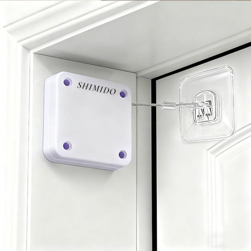 SHIMIDO Upgraded Punch-Free 1000g Automatic Screen Door Closer, Sliding Screen Auto Door Closer with Steel Drawstring for Bathroom, Bedroom, Study Room etc. (2 Pack White)