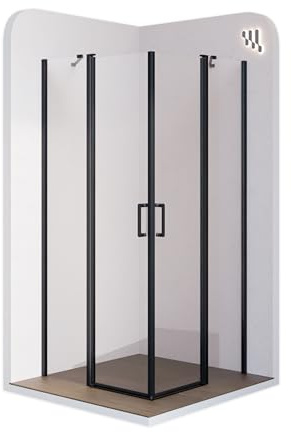 MOG Mampara de Ducha Linda 70x90x180cm, REVERSIBLE, Puertas Abatibles, Ajuste 68.5-70x88.5-90cm, Perfiles Negros, Cristal Templado Transparente 6mm