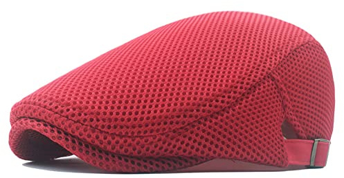 Meioro Boina de Malla para Hombre Boinas Plana Respirable de Verano, Gorras Sombreros Gatsby Ivy Gorra de Vendedor de Periódicos, Casquillo Irlandesa Ajustable Newsboy Flat Cap(Rojo,55-60cm)