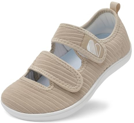 Besroad Womens Wide Diabetic Shoes Adjustable Walking Sneakers Arthritis Edema Zero Drop Sole Shoes Indoor Outdoor Casual 9Wide Khaki