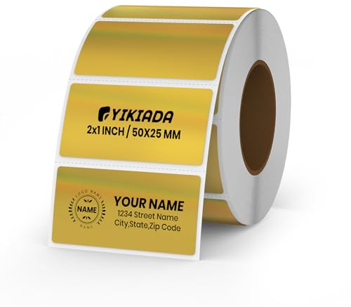 YIKIADA Lot de 200 rouleaux d'étiquettes thermiques dorées en vinyle à paillettes 2,5 x 5,1 cm imperméables pour imprimante de code QR et adresse