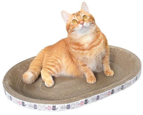 Katzenkratzbrett, Ovales Katzenkratzbretter, Papp-Kratzer,Hohe Dichte, 2-in-1-Kratzbett für Katzen, Krallenschleifen und Schlafen