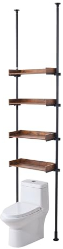 VEVOR Toilettenregal Aufbewahrung über der Toilette 4 stufiger Verstellbarer Badezimmer Organizer über Toilette kohlenstoffarmer Stahl 135–332cm hohes Lagerregal zu montierender Wäscheplatzsparer