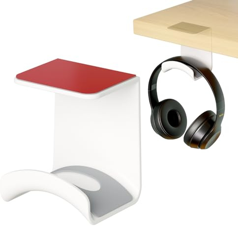 Liboer Gmae Headphone Stand for Desk Mini Headset Hanger Holder with Strong Adhesive Headset Stand Headphone Holder (Under Desk White)