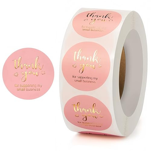 500pcs Thanks You Stickers,2.5cm/1inch Pink Round Self-Adhesive Round Paper Label Stickers for Thank You Gifts Wedding Birthday Party Bags Packaging Gift Small Paper Sticker