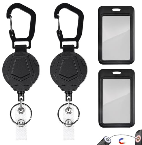 2Pcs Heavy Duty einziehbare Schlüsselanhänger mit 60cm Stahlseil, magnetische dauerhafte Schlüsselring mit 2pcs ID-Kartenhalter, starke ABS ausziehbar Schlüsselring für bis zu 1 kg