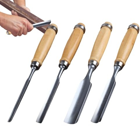 Doiyislem Juego de cinceles para tallar madera,Juego de cinceles para trabajar la madera - Gubia ergonómica para tallar madera,4X herramientas manuales portátiles, herramientas de carpintero