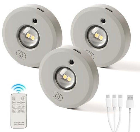 Viaik Luce Led Sottopensile, Luci per Armadio con Telecomando, Senza Fili Luce Sottopensile Cucina Led, Dimmerabile, Ricarica di Tipo C Adatto per Armadi, Cucine, Camere da Letto, 3-Pack