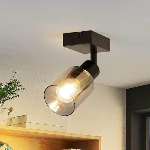 Kowanie Deckenstrahler Vintage 1 flammig: retro Deckenleuchte Schwarz Industrial Deckenlampe E14 Deckenspots Flur aus Glas Schwenkbar 350° Wandstrahler für Küche Wohnzimmer - Ohne Leuchtmittel