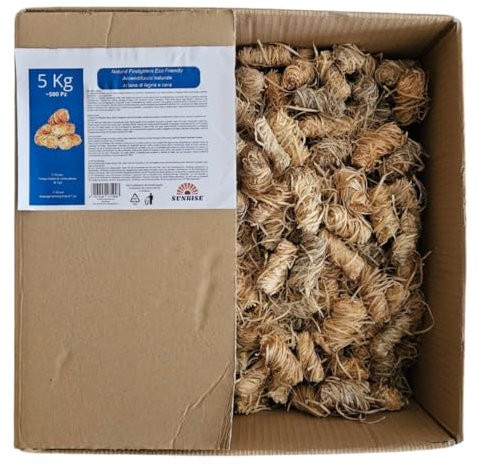 Sunrise Accendifuoco Naturale Accendi Fuoco 5 Kg Ecologico Stufe a Legna Forno per Pizza Camino Falò Accendi Fuoco Legna per Caminetto Barbecue BBQ (500 Pz)
