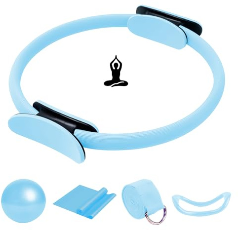 COONE Kit Pilates, Kit Pilates Completo X Casa, Attrezzi Pilates, Include L'anello di Pilates La Palla di Yoga La Cinghia di Sostegno per Lo Yoga L'anello di Yoga per Gambe (Blau)