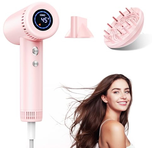 Haokoo Secador Pelo Profesional Ionico - Secado Rápido en 1 Minuto, 9 Temperaturas, 160000 RPM Secador de Alta Velocidad con Difusor, 500 Millones de Iones, Autolimpieza, para Casa, Viaje, Salón