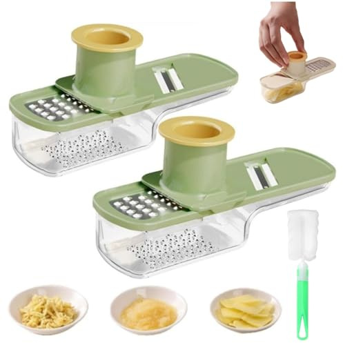 2 molinillos de ajo multifuncionales, mini rebanadores que pueden moler, cortador de mandolina multifuncional, triturador de verduras, ajo y jengibre, cortador de mandolina de verduras con recipiente