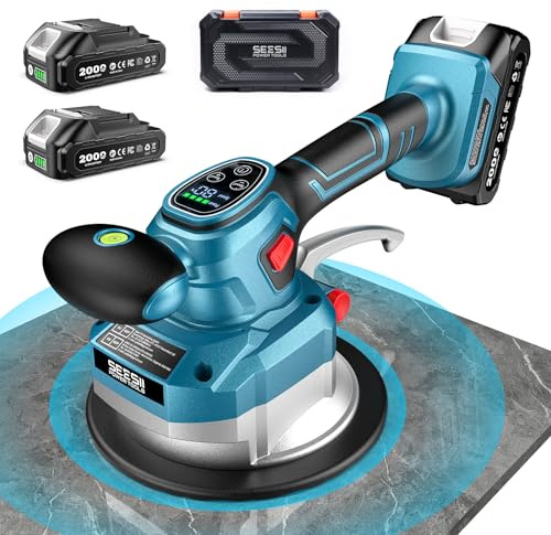 Dispositivo, SEESII CX76 Vibratore per Piastrelle Senza Fili - Livellatrice con 2x2000mAh Batterie, Ventosa 145mm, 10 Velocità per Fai-da-te