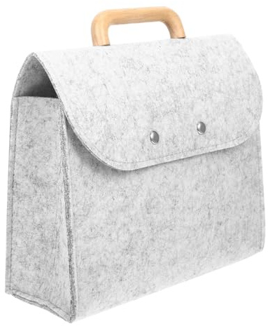 WRITWAA Sacoche de Rangement Professionnel en Feutre avec Poignée en Bois, Pochette Fourre-tout pour Affaires, Organiseur de Dossiers Bureau, Paquet D'affaires Léger Gris Clair