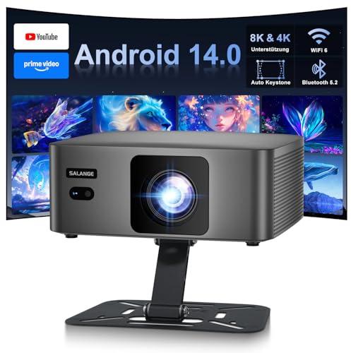 ZDSSY Mini Projektor 8K Stöder Native 1080P Smart Projektor Android 14, Bärbar Videoprojektor med WiFi 6 BT 5,2, Mini projector liten Mobiltelefon Projektors Hemmabio med 90° Stativ, Matt svart