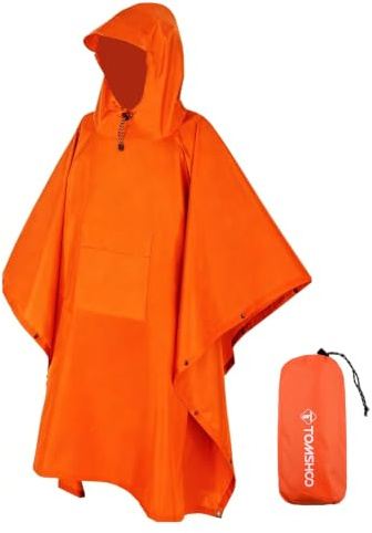 TOMSHOO 3 in 1 Rain Poncho Waterproof Adult (Orange)