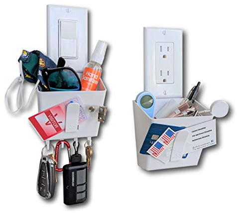 The No Screwups Switch Pocket Wall Organizer and Key Hook (White, 1-Pack): Installs in Seconds on Any Switch or Outlet with No Screws or Tape. Great for Bedrooms, Kitchens, Bathrooms, Garages, Offices