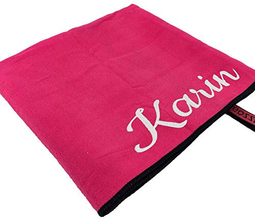 Sporthandtuch mit Name oder Wunschtext Bestickt, Mikrofaser Handtuch - ideal als Fitnesshandtuch, Badehandtuch, Reisehandtuch & Strandtuch, kompakt, leicht & schnelltrocknend, 50 x 100 cm pink