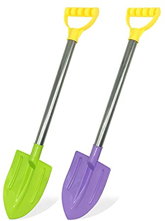 Dsmile 2 Pack Beach Shovels for Kids, 24.4 Inch Long Sand Shovels Gardening Tools Snow Shovel Sturdy Stainless Steel Handle ABS Plastic Spade for Digging Sand Shoveling Snow Fun Gift Set