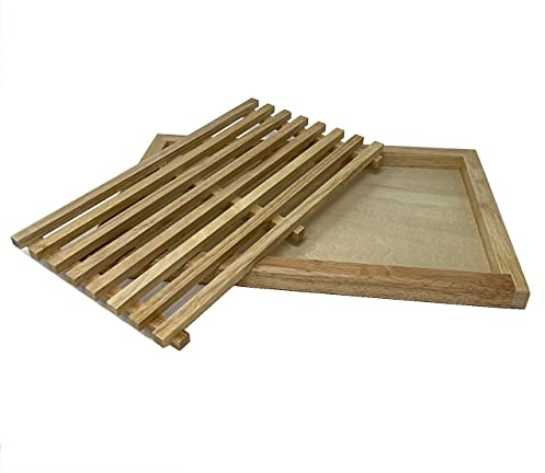 HTUK® Planche à découper rectangulaire en bois avec récupérateur de miettes de pain facile à nettoyer 40 x 25 x 2,5 cm