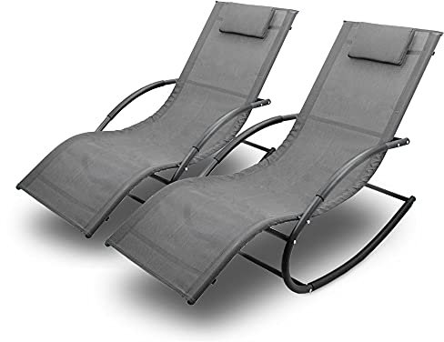 BITUXX Sonnenliege Gartenliege Relaxliege Schaukelliege Liegestuhl Schaukelstuhl (2 Liegen)(Grau)