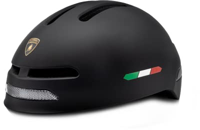 Automobili Lamborghini Smart Helmet con Luce Frontale e Indicatori di Direzione integrati, Unisex, Taglia Unica, Nero