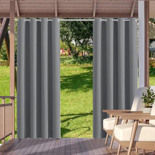 HUAXIQUE Utomhusgardin, vattentät, väderbeständig, ogenomskinlig, 155 x 215 cm, grå, mörkläggningsgardiner med öljetter, insynsskydd, solskydd, utomhusgardin för balkong, terrass, pergola, lusthus,