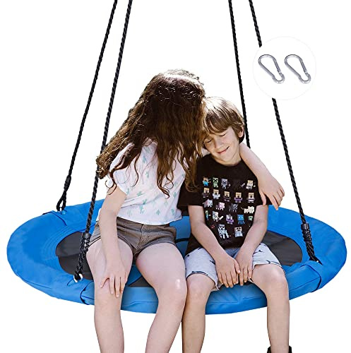 SUPER DEAL 40 Inch Tree Swing, Outdoor Kids Flying Saucer Swing, 800lbs Weight Capacity Waterproof Textilene Fabric Durable Steel Frame with Adjustable Hanging Ropes for Playground, Backyard