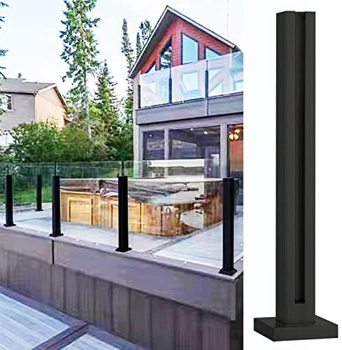 Glas Geländerpfosten Schwarzer Deck-/Balkon-Glasgeländerpfosten, Strapazierfähiges Glasgeländersystem/Zaunplattenpfosten, für Balkon-Außentreppen Von Pool-Patio-Villen ( Color : End Post , Size : Heig
