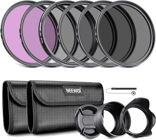 Neewer Kit de filtres ND 49 mm : UV, CPL (polarisation Circulaire), FLD, ND2, ND4, ND8, Pare-Soleil et Capuchon d'objectif compatibles avec Les appareils Photo Reflex numériques Canon, Nikon, Sony,