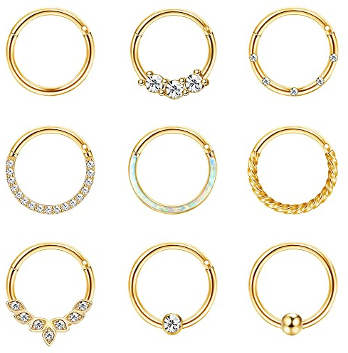 YADOCA Septum Nose Rings for Women Men - Gold Septum Rings 16G 18G Nose Ring Hoops Hypoallergic Surgical Steel Cartilage Earrings Helix Lip Conch Tragus Daith Piercing Jewelry Tone 8mm 10mm