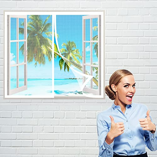 Fliegengitter Fenster 50 x 100 cm, Insektenschutz Fliegengitter Fenster Magnet Mückenschutz, Kinderleichte Montage für Alle Fenster, Weiß