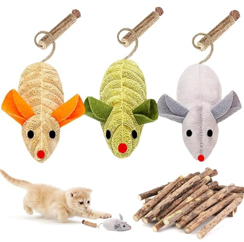 MarverFace Katzenspielzeug Maus, 9 PCS Katzenminze Maus 10 PCS Katzenminze Stick, Katzenminze Spielzeug für alle Katenrassen (13PCS)