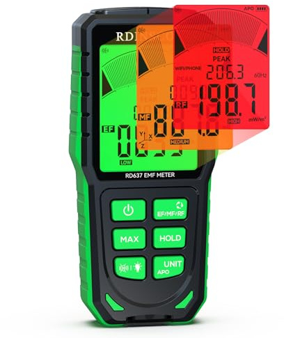 RDINSCOS Misuratore EMF, EF/MF/RF Rilevatore di Onde Elettromagnetiche, Ricaricabile Rilevatore Campi Elettromagnetici,Misuratore Onde Elettromagnetiche per Casa,Officio