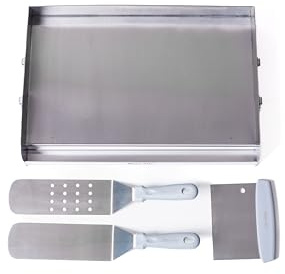 Mont Alpi MASHP Stainless Steel Universal Outdoor Barbecue Flat Top Griddle Converter Kit - Frying Pan with Grease Collection Zone, Teppanyaki Style Solid and Slotted Spatulas, Scraper BBQ Tool Set