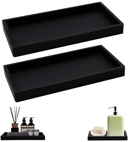 XINSUO Tabletts für Kosmetik, rechteckig, bruchsicher, Badezimmer-Tablett, Schwarz, für Stoffkerzen, Handtücher, kleine Kosmetika (20 x 10 cm, schwarz), 2 Stück