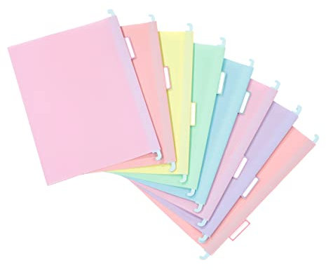 Viquel - Set mit 8 Hängemappen aus Kunststoff Rainbow Pastel – Pastellfarben – robuster Kunststoff – Registerkarte zur Identifizierung – 5 Farben sortiert