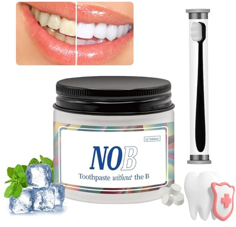 Nobs Chewable Toothpaste Tablets - Natural Minty Fresh Paste Tabs, Fluoride Free, Remineralizing Nano Hydroxyapatite