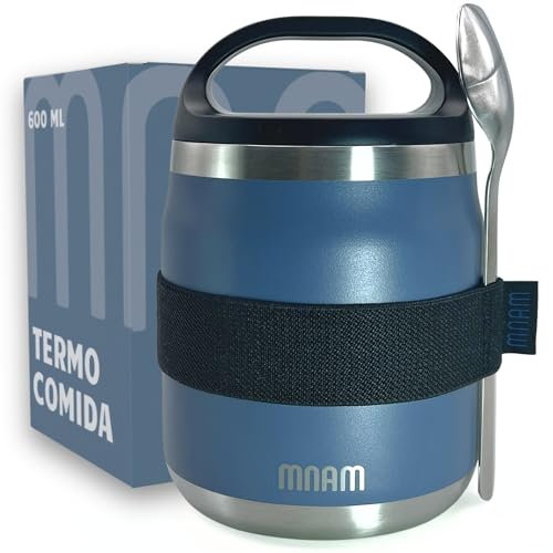 mnam Thermobehälter Essen 600 ml Lunxgo - Lunchbox Thermo - Thermo Essensbehälter - Isolierbehälter mit Löffel - Edelstahl Warmhaltebehälter Speisegefäß für Speißen - Thermobox (Ocean Blue)
