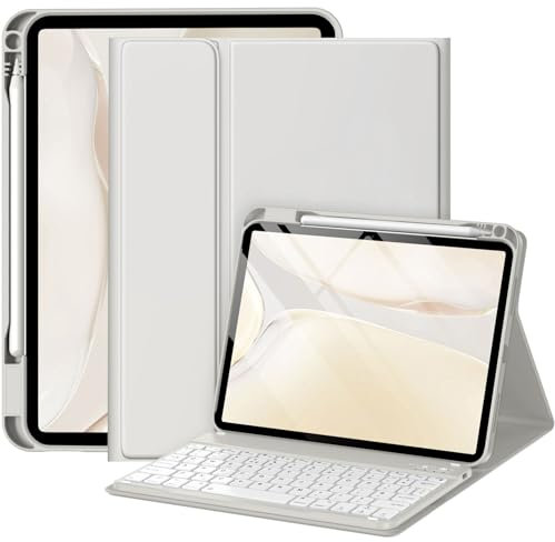 drivego Hülle mit Tastatur für iPad A16 11 Generation 2025/10 Generation 2022(11/10.9 Zoll), Magnetische Anti-Detach Tastatur Hülle für iPad 11./10. Gen, QWERTZ Layout Keyboard, Grau