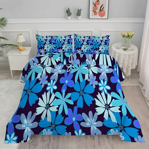 Linfye Bettdecke 155x220 4 Jahreszeiten Blaue Blume Steppdecke 155x220 Vierjahreszeiten Schlafdecke Ganzjahresdecke, Bettdecke Ohne Bezug Bettdecken Wende Waschbar Antiallergisch BC219
