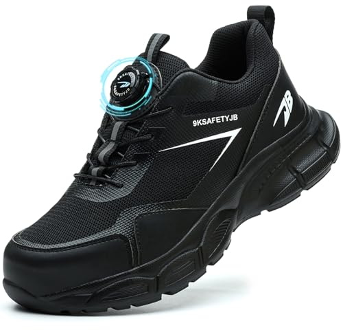GUDECIUS Chaussures de Sécurité Hommes Femmes Légère Basket Securite Embout en Acier Chaussures de Travail Chaussure de Chantier Antidérapante Respirantes Noir 43 EU