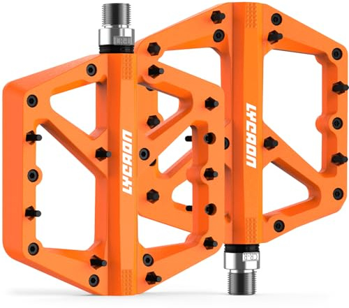 LYCAON Pedales de bicicleta - Pedales de bicicleta de carretera/bicicleta de montaña, pedales antideslizantes de 9/16 pulgadas CR-MO husillo bicicleta de nailon, pedales para MTB BMX (Naranja)
