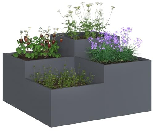vidaXL Moderner anthrazitfarbener Metallgartenpflanzer | Größe: 100 x 48 cm Langlebiger kaltgewalzter Stahl Offenes Bodendesign Ideal für das Pflanzen im Freien in Wintergärten und auf Terrassen