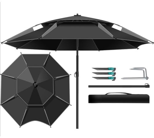 MACAGGTNTU Parasol De Pêche Anti-Vent 1.8/2/2.2/2.4/2.6m Parasol De Plage avec Sac De Transport, Parasol De Patio Portable avec Ancre De Sable(Black,2.2m/7.2ft)