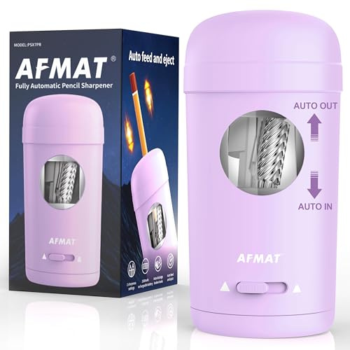 AFMAT Taille-crayon électrique entièrement automatique avec récipient pour crayons de 7 à 8 mm, arrêt automatique et arrêt automatique, taille-crayon électrique rechargeable pour la maison, le bureau